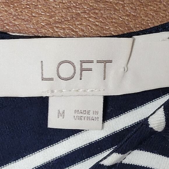 LOFT Ann Taylor Striped Tunic Dress Sz M Black White Graphic Knee Length Relaxed - Picture 4 of 9